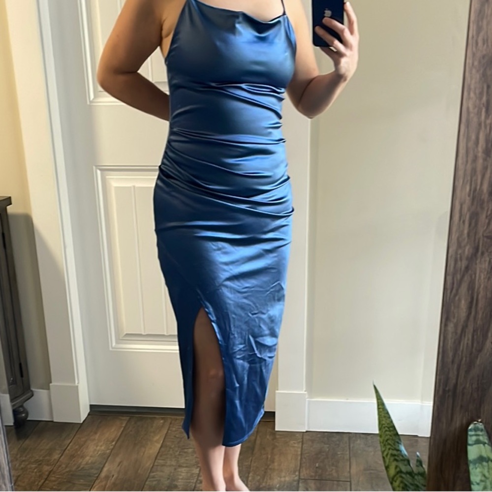 Elegant Blue Satin Slip Dress